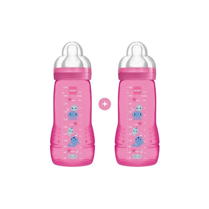 Mam Mam Promo Easy Active Baby Bottle - Pink, 2x330ml