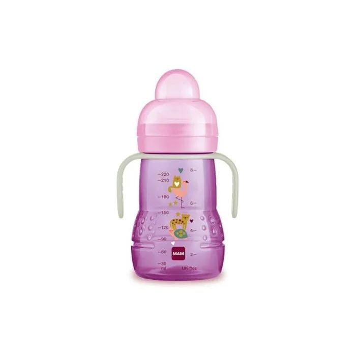 Mam Trainer+ Educational Silicone Baby Bottle With Handles For Girls Pink 4m+ 220ml