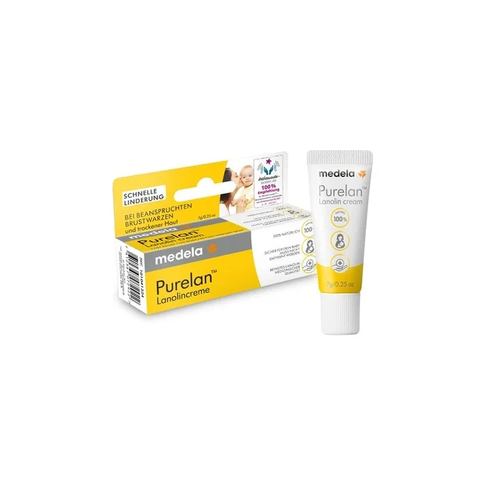 Medela Purelan Lanolin Cream 7g - Soothes Sore Nipples and Dry Skin - 100% Natural, Hypoallergenic, Dermatologically Tested and Fragrance-Free