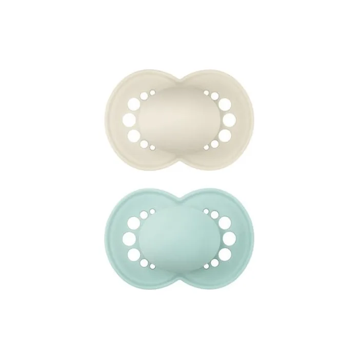 Mam Colours Of Nature Matt Pacifier With Silicone Nipple - Unisex, Suitable For 6-16 Months, Cream Green, 2 Pieces