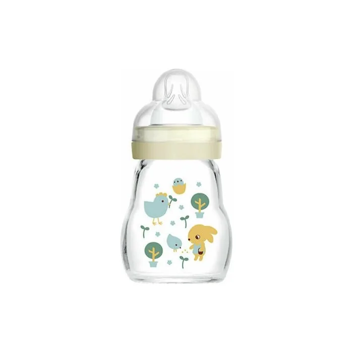 Mam Feel Good Glass Baby Bottle - Unisex, 0 Months, Cream, 170ml