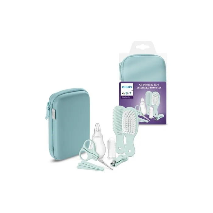 Philips Avent Baby Care Set Essential Baby Care Set with 9 Accessories Nail Clipper Scissors 3 Emery Boards Bomb Hairbrush Nasal Aspirator and Finger Toothbrush Model SCH401/00