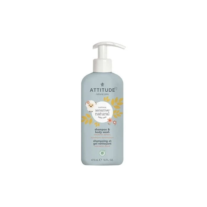 ATTITUDE 2-in-1 Shampoo and Body Wash for Baby Hypoallergenic Plant and Mineral Based Ingredients 16 Fl Oz
