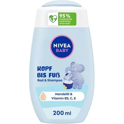 NIVEA BABY Head to Toe Bath & Shampoo Vegan Baby Shampoo with Almond Oil Relaxing Shower Gel Hypoallergenic Formula 200ml