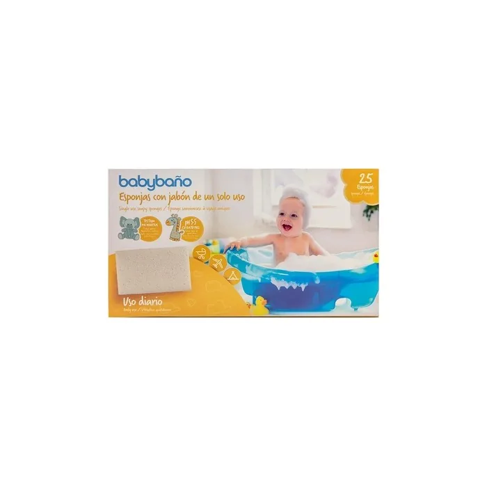 Babybaño Disposable Sponge with Soap for Babies and Children 0-3 Years Pediatric and Dermatological Gel Individually Packaged 25 Units