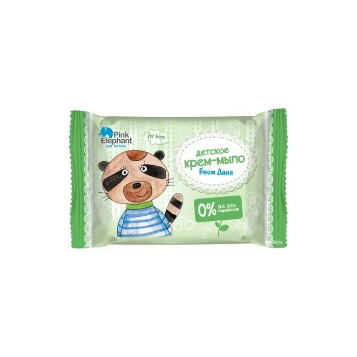 Elfa Pharm Cream Soap for Kids Raccoon Danny 0% SLS SLES Pink Elephant 90g
