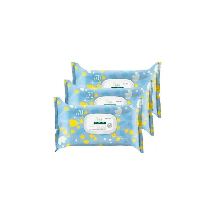 Klorane Baby Gentle Cleansing Wipes Calendula 3 Packs Of 70 Units