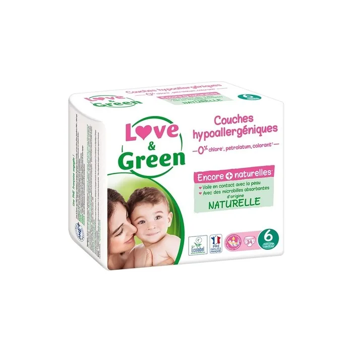 Love & Green Hypoallergenic Nappies Size 6 for 15kg+ - Pack of 34