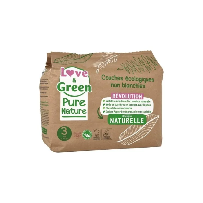 Love & Green Pure Nature Eco-Friendly Diapers Size 3 42 Count