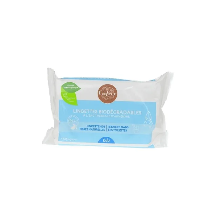 Gifrer Biodegradable Wipes with Thermal Water of Auvergne 60 Wipes