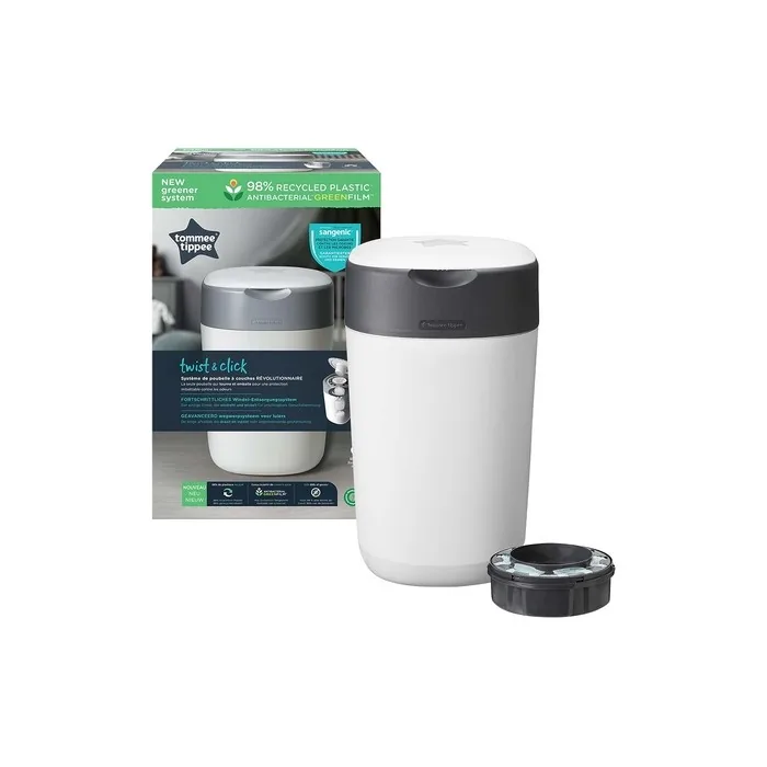 Tommee Tippee Twist and Click Advanced Nappy Bin with Refill Cassette - White