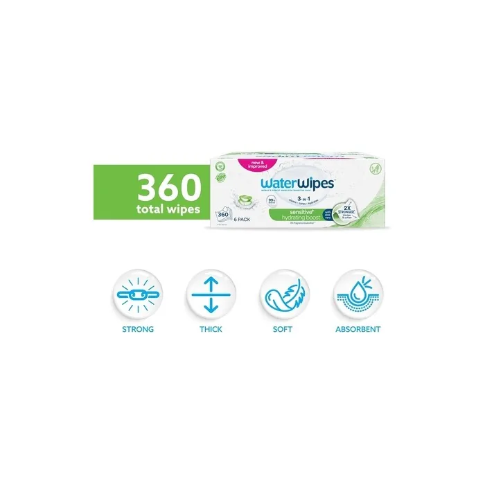 Waterwipes Sensitive Hydrating Boost Wipes 360 Count - Pack of 6
