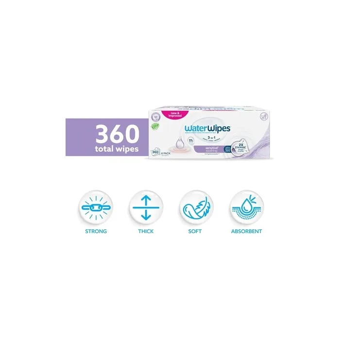 Waterwipes Sensitive Soothing Wipes 360 Count - Pack of 6