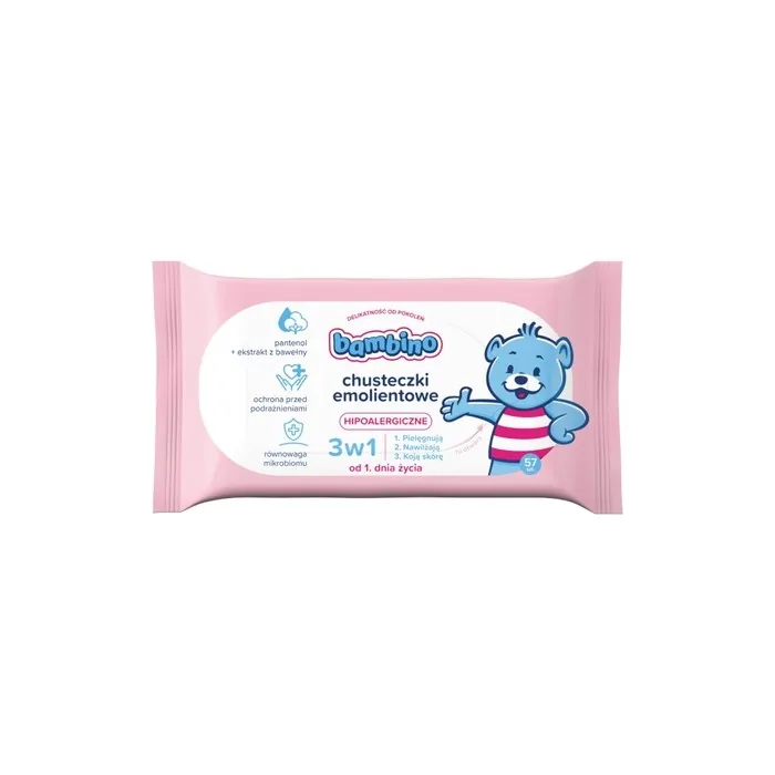 Bambino 3-in-1 Emollient Baby Wipes 63 Count - Alcohol Free, Rosa