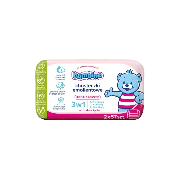 Bambino Moisturizing Wipes 3 In 1 2 Packs Of 57 Pieces