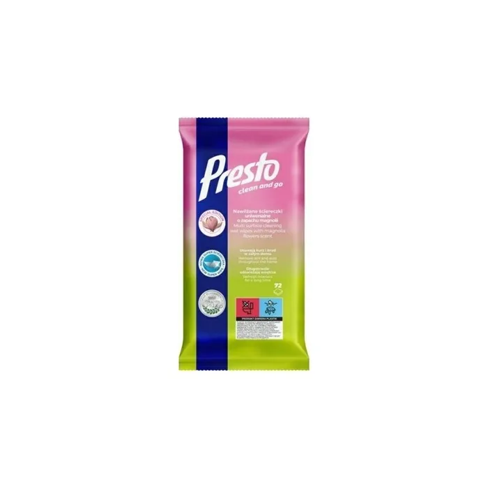 CLEANIC Presto Magnolia Universal Wet Wipes 72 Count - Multi-Surface Cleaning Cloths