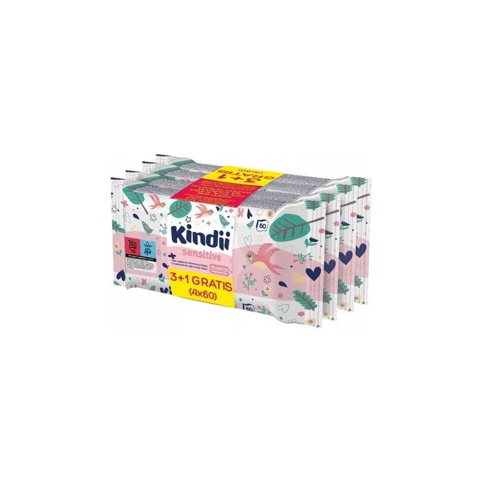 Kindii Sensitive Wet Wipes For Children 4 Packs Of 60 Pieces