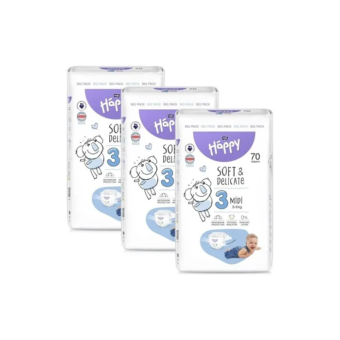 Bella Baby Happy Diapers Soft and Delicate Size 3 Midi 5-9kg Big Pack 210 Pieces