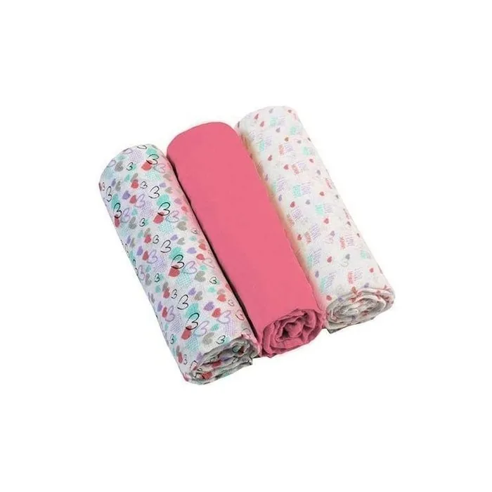 Babyono Super Soft Muslin Nappies 70x70cm with Burp Cloths Pink Hearts