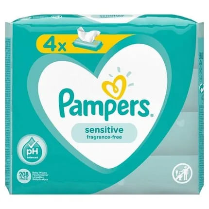Pampers 81687197 Sensitive Baby Wet Wipes, White 52 Pieces Pack Of 4