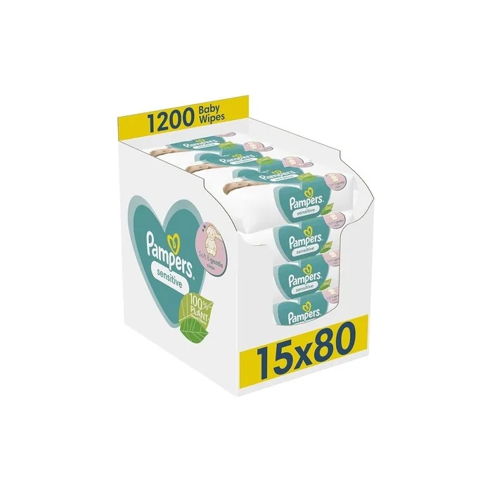 Pampers Sensitive Baby Wipes Unscented 80 count - Pack of 15