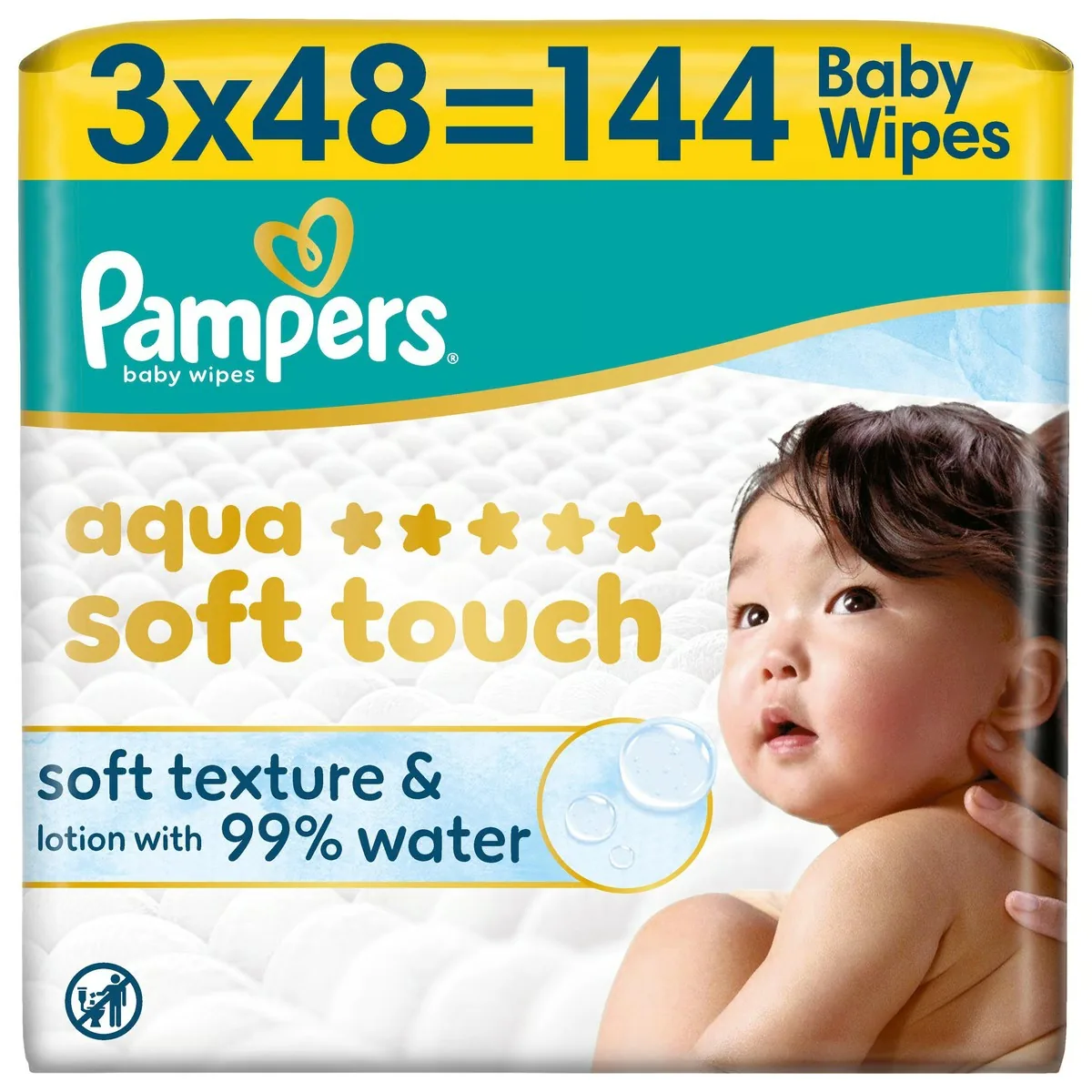 Pampers Aqua Soft Touch Baby Wipes 144 Count - Pack of 3