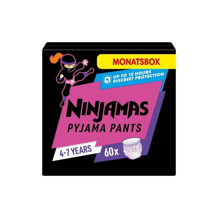 Pampers Ninjamas Night Pants Diaper for Girls 60 Pyjama Pants 4-7 Years Absorbent Leak Protection All Night Girls 4-7 Years