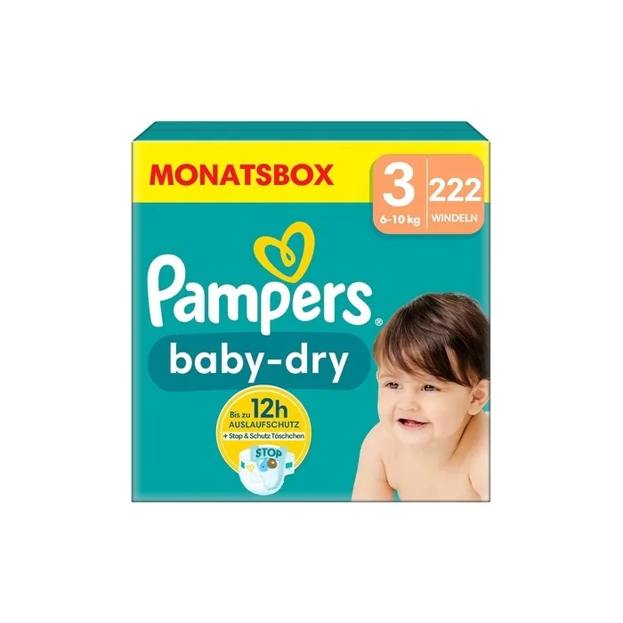 Pampers Babydry Diapers Size 3 222 Count Up To 12 Hours Leak Protection