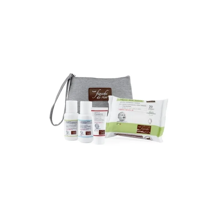 Fiocchi Di Riso Pouchette Bebe Travel Set For Skin Protection Mioderm Intimate Cleanser Barrier Cream Body And Hair Cleanser And Talcfree Wipes New Clutch