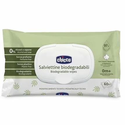 Chicco Baby Wipes With 97% Water And Biodegradable Lid - 60 Pieces