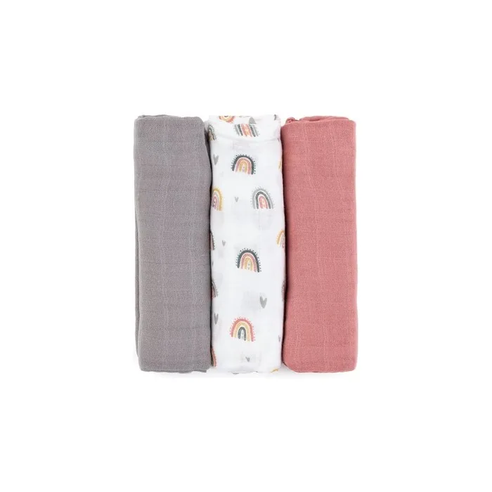 Petite&Mars Moussy Cloth Diapers In Rose Rainbows 68 X 68 Cm 3 Pcs