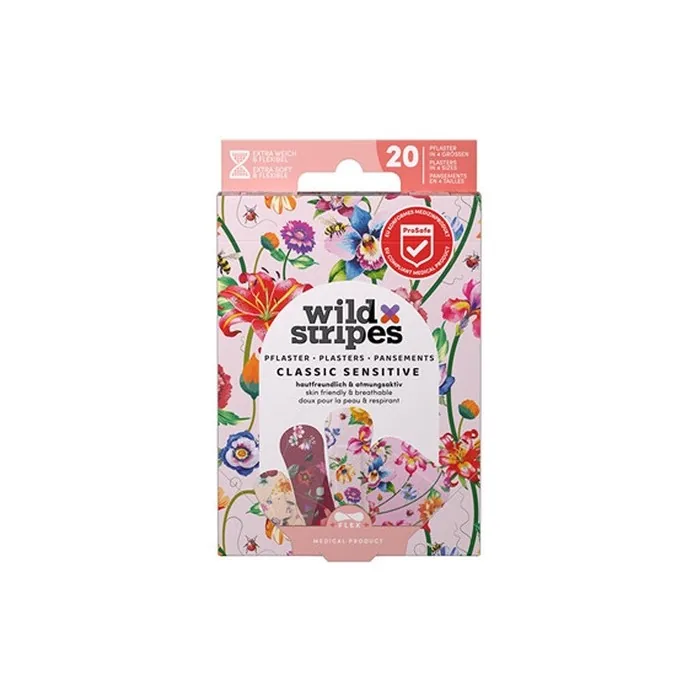 Wild Stripes Classic Sensitive Vintage Flowers Hypoallergenic Bandages 20 Pieces