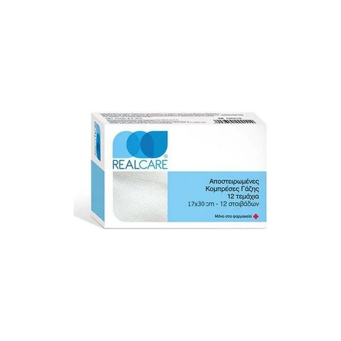 Real Care Sterile Gauze Compresses 17x30, 12 Pieces