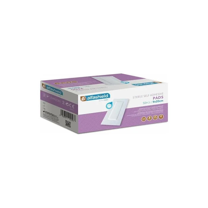 Karabinis Medical Alfashield Self Adhesive Pad Sterile Nonadhesive Hypoallergenic 9cm X 20cm Pack Of 50