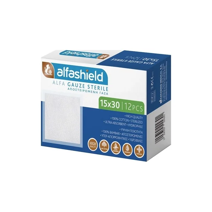 Karabinis Medical Alfashield Sterile Gauzes 15x30cm Pack Of 12