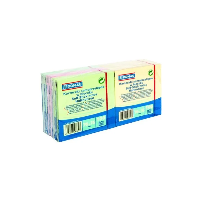 DONAU Self-Adhesive Pad 76x76mm, Assorted Colors, 12 Pads of 100 Sheets