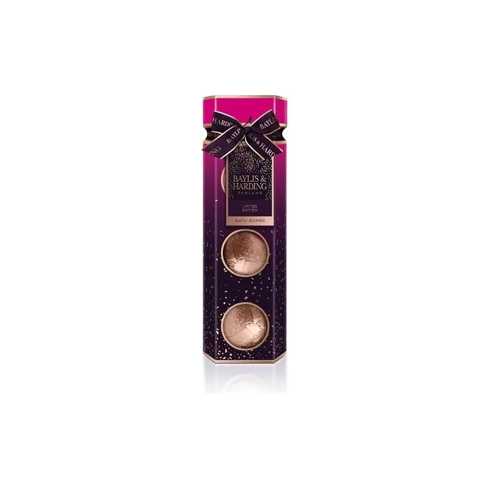 Baylis & Harding Wild Fig & Pomegranate Luxury Bath Bomb Fizzers Trio Gift Set - Vegan Friendly