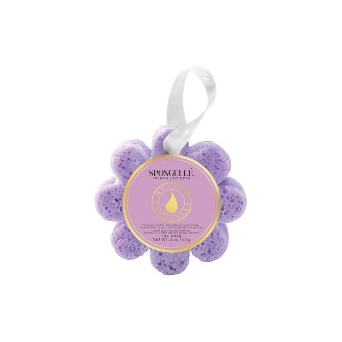 Spongelle French Lavender Wild Flower Buffer Body Scrubber Bath & Shower Loofah For Women With Exfoliator And Body Wash Infused Sponge 14 Uses