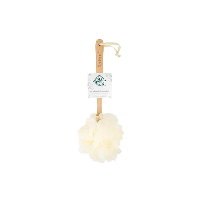 So Eco Long Handle Shower Pouf White