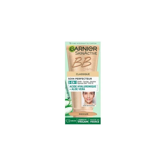 Garnier Skin Active BB Cream All-in-1 Perfection Care SPF 25 Hyaluronic Acid & Aloe Vera Vegan Cruelty Free for Combination to Oily Skin