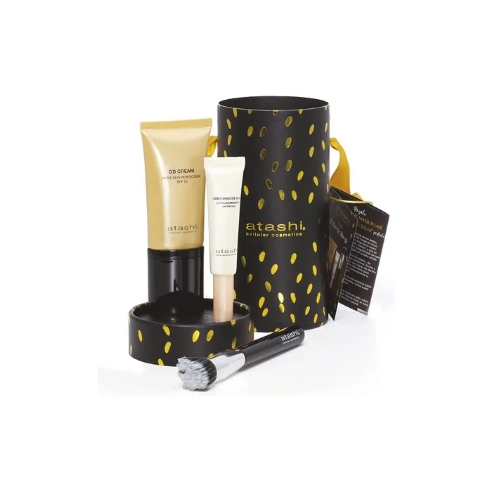 Atashi DD Cream Nude Skin Perfection with SPF15 Medium Tones and Firming Eye Contour Illuminator 50ml + 15ml with Makeup Brush