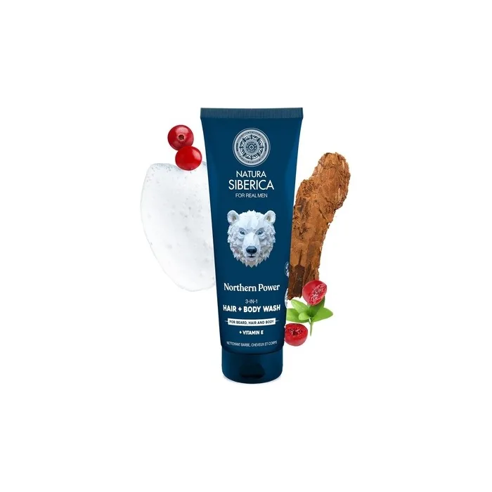 Natura Siberica Men Northern Power 3-in-1 Hair and Body Wash for Beard and Hair