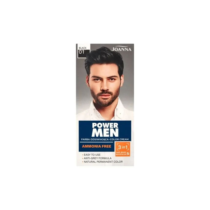Joanna Power Men Color Cream 3in1 Hair Beard Moustache 01 Black 30g