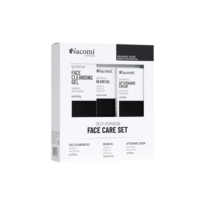 Nacomiset Men Fave Care Facial Cleansing Gel 140ml Beard Oil 40ml Aftershave Cream 50ml