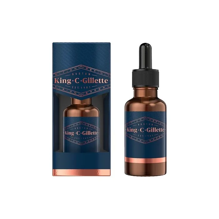 King C. Gillette Beard & Face Care Beard Oil 30ml with Plant-based Argan Oil, Jojoba Oil, Avocado Oil, Macadamia Seed Oil and Almond Oil