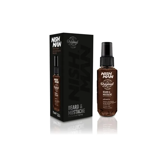 Nish Man Beard & Mustache Perfumed Spray for Men - Nishman Beard Perfume Alcohol Free Contains Vitamins 75ml Adonis