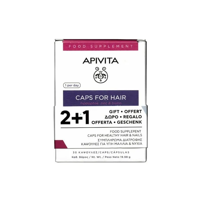 Apivita Dietary Supplement For Hair And Nails With Sea Buckthorn Zinc And Biotin 3x30 Capsules