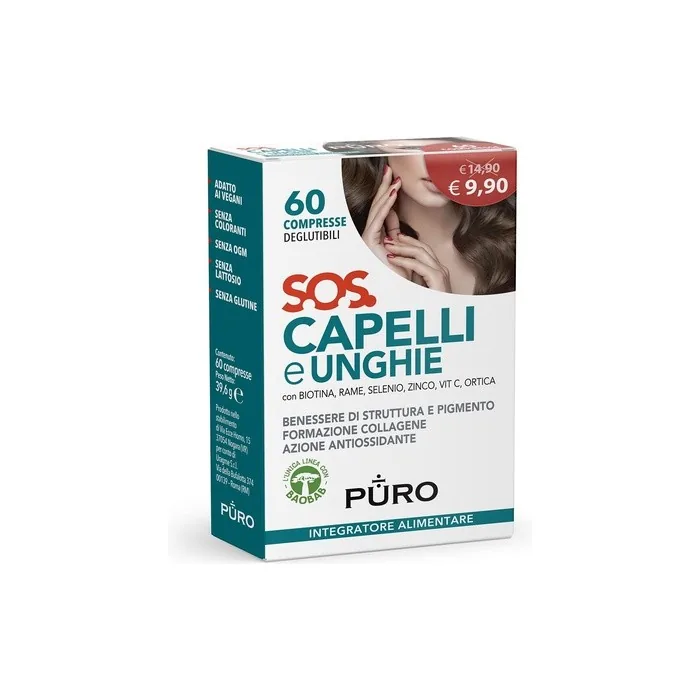 Pure SOS Hair and Nails Food Supplement with Baobab, Biotin, and Copper