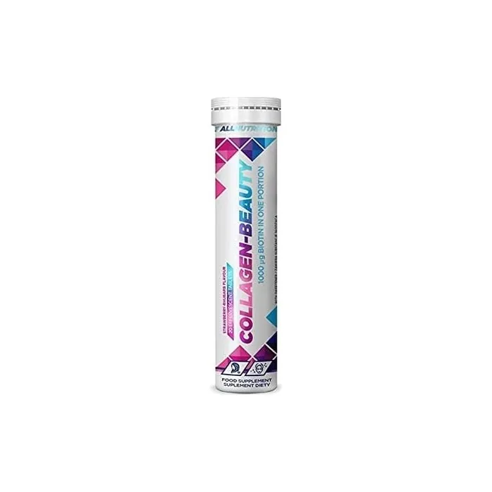 ALLNUTRITION Collagen Beauty Strawberry Rhubarb Flavor Turmeric Vitamins Minerals Hyaluronic Acid Zinc Biotin Dietary Supplement 20 Servings