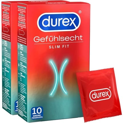 Durex Gefühlsecht Slim Condoms - Pleasant Smell, Perfect Fit and Easy Unrolling - Slim Fit, Thin, Moisturized, Dermatologically Tested & Electronically Checked - 20 Pieces